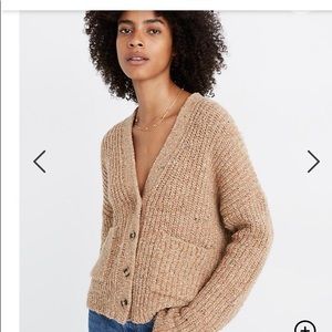Speckled ribbed cardigan sweater